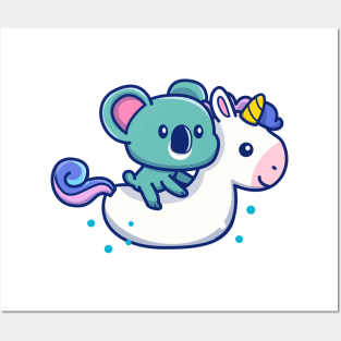 Cute Koala With Swim Ring Unicorn Posters and Art